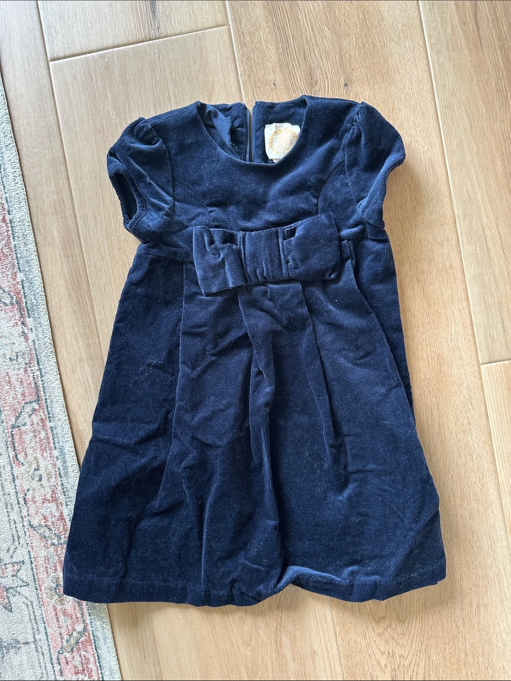 The Beaufort Bonnet Company Navy Velvet Bow A-Line Dress